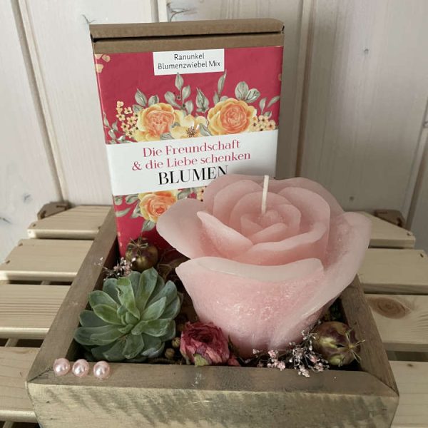 Geschenkset mit Rosenkerze